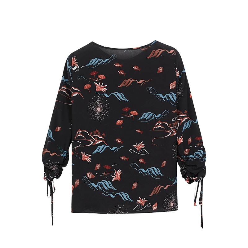 鄂尔多斯 | 1980[哈勃岛的海滩]春夏桑蚕丝棉设计感袖部女士衬衫