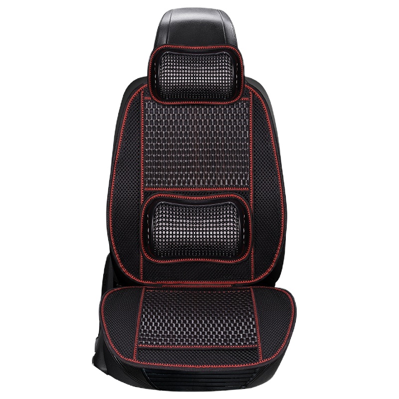 舒适主义夏季汽车座垫车载通风竹片木珠单片靠背坐垫凉席透气按摩车用凉垫 藤编款-黑色单座(带头枕1)