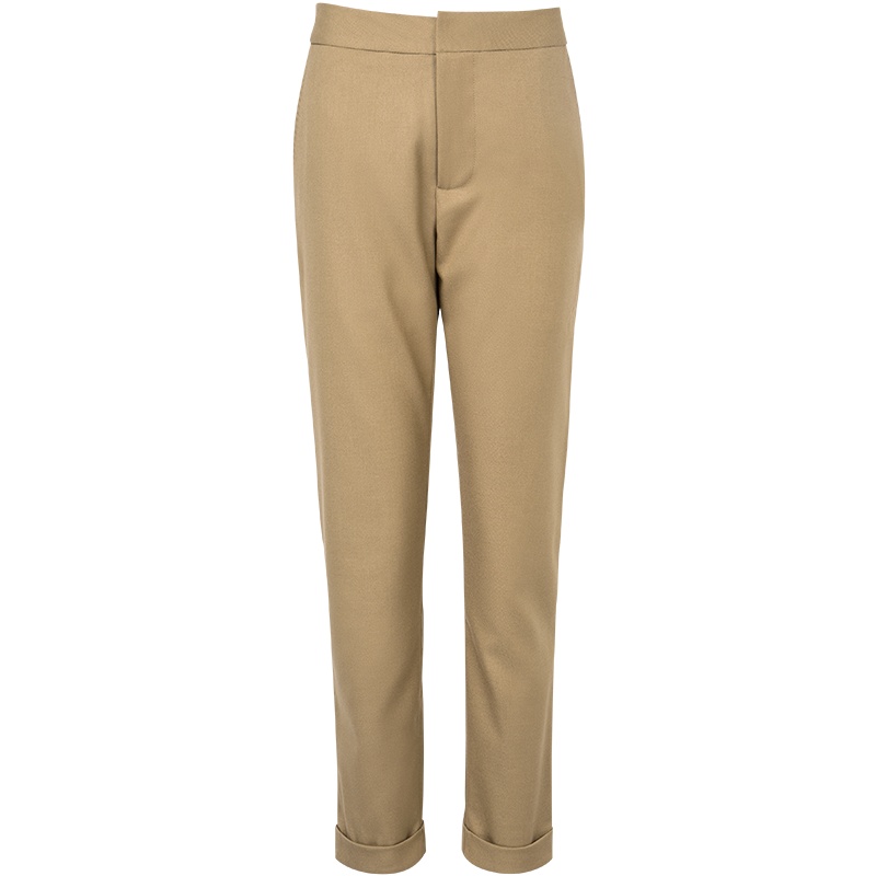 晚白2020秋冬新品时尚通勤简约纯色高腰百搭职业卷边休闲裤西裤女