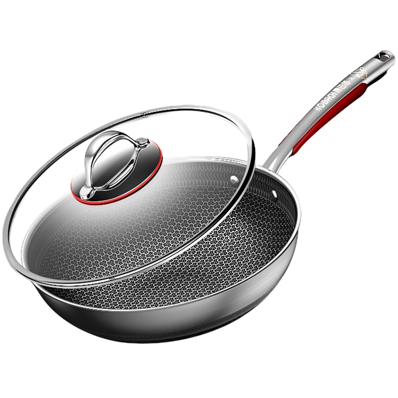 康巴赫(KBH)锅具 316L不锈钢双面花纹 少油烟炒锅电磁炉燃气通用送硅胶铲炒锅32cmKG-T31625