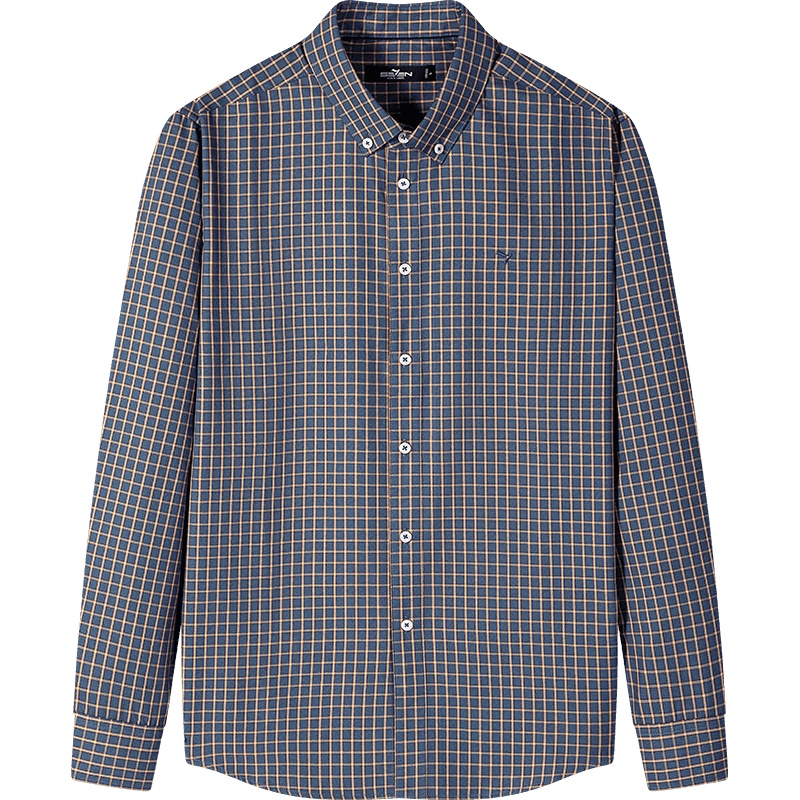 柒牌长袖衬衫男休闲商务秋冬新款扣领格纹提花中青年翻领衬衣男装