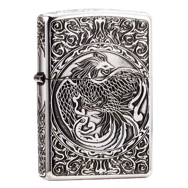 美国ZIPPO打火机 芝宝 五面蚀刻龙凤呈祥 银色凤舞九天 凤凰展翅 凤凰涅槃 男士礼品