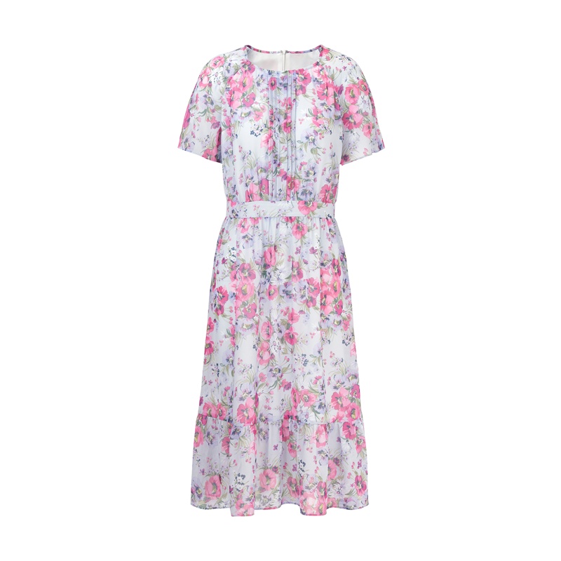 鄂尔多斯1980春夏荷叶下摆女连衣裙