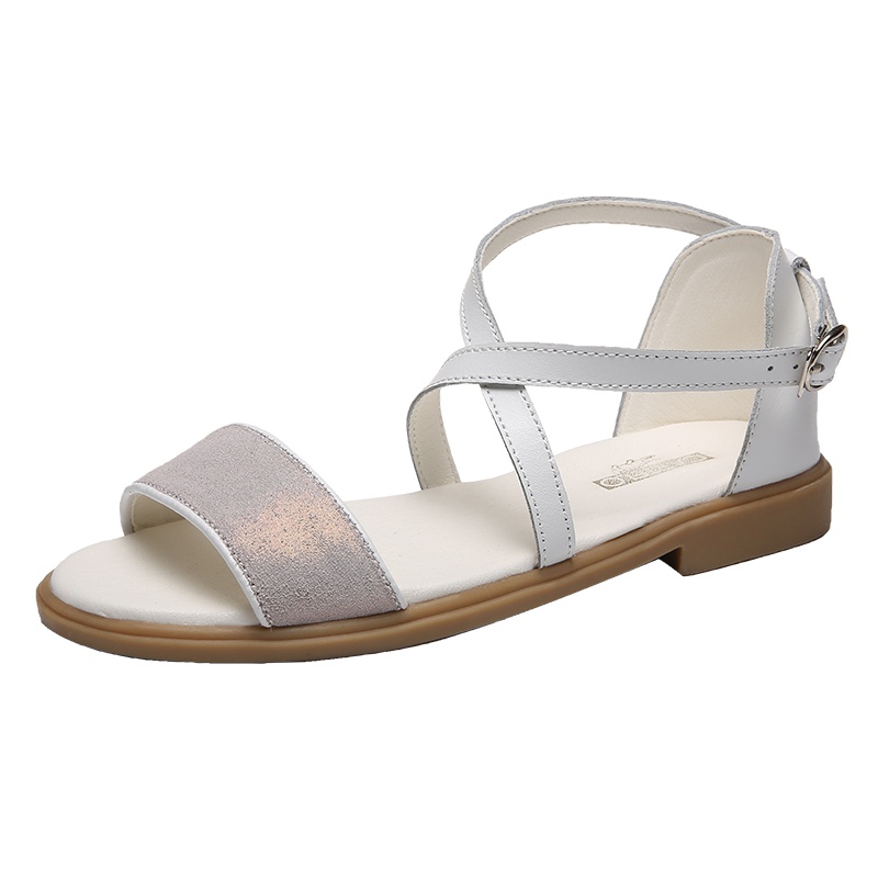 卡帝乐鳄鱼CARTELO 夏季款交叉绑带女鞋平底一字带沙滩休闲单鞋女士凉鞋