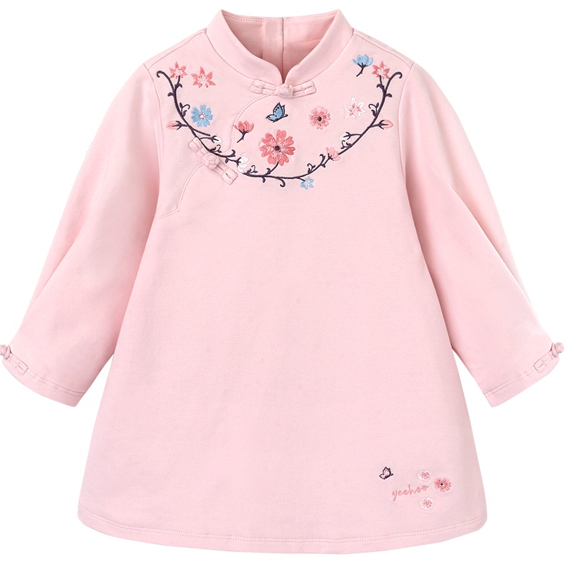 英氏童装儿童裙子女童汉服国风长袖连衣裙YRLAJ30480A01