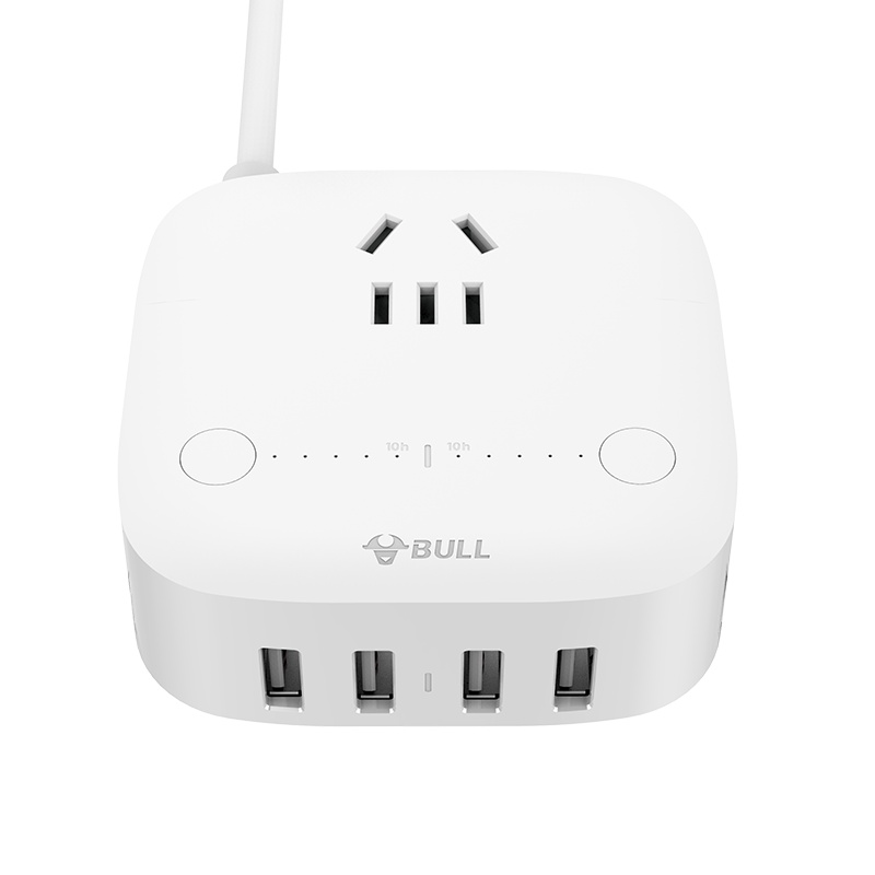 公牛(BULL)防过充USB插座 GN-U201T四USB口+五孔精准定时全长1.5米插座/插线板/插排/排插/接线板