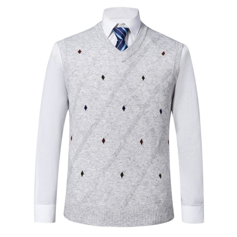 恒源祥男士羊毛马甲秋冬款毛衣背心中年V领马甲无袖针织衫羊毛坎肩