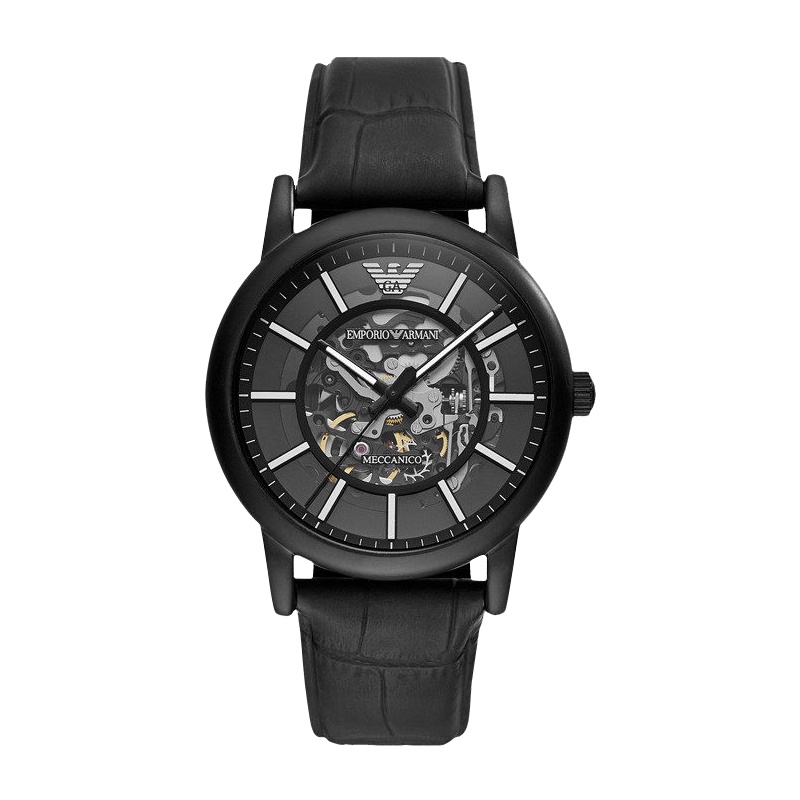 Armani阿玛尼手表皮质表带全自动镂空休闲机械表男士休闲腕表 生日礼物 送男友AR60008