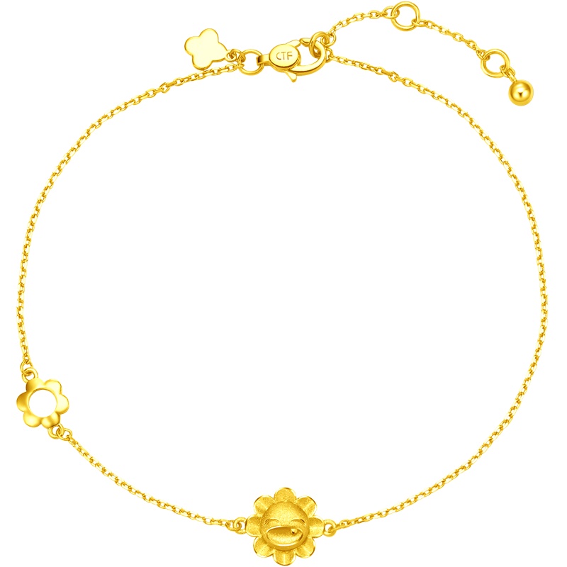 周大福珠宝首饰可爱太阳花足金金手链计价F221418精品