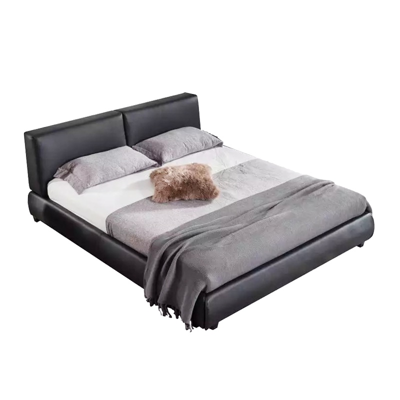恒享家 床 北欧真皮床黑色轻奢1.8米简约现代主卧双人床储物皮艺床 PC051