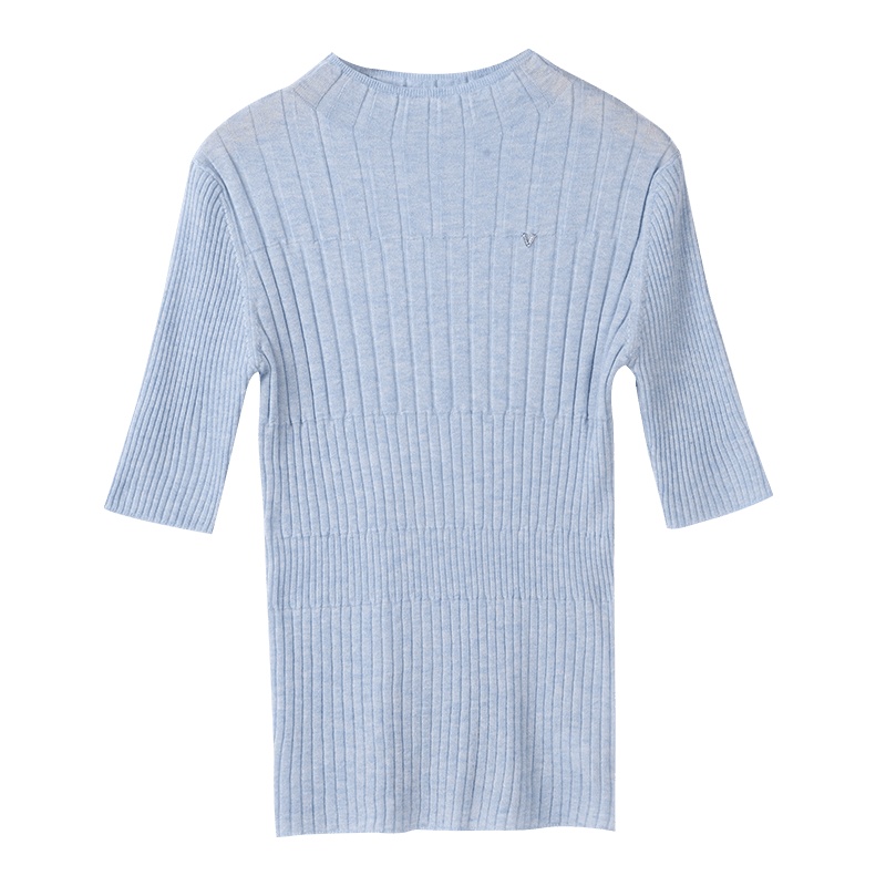 晩白 新品简约纯色修身显瘦常规款短袖上衣针织衫羊毛衫女