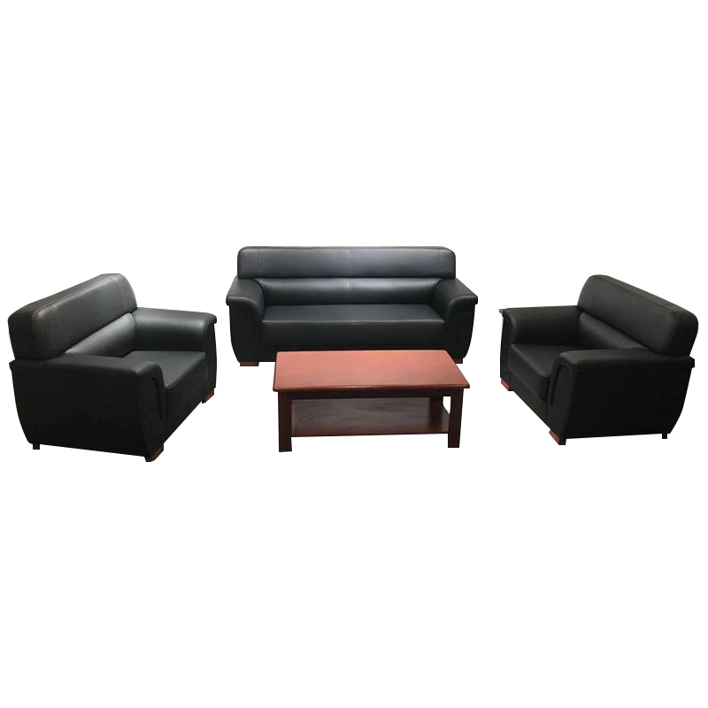 富和美皮艺沙发办公沙发接待会客办公室家具办公沙发沙发茶几组合套装(三人位+单人位+长茶几)