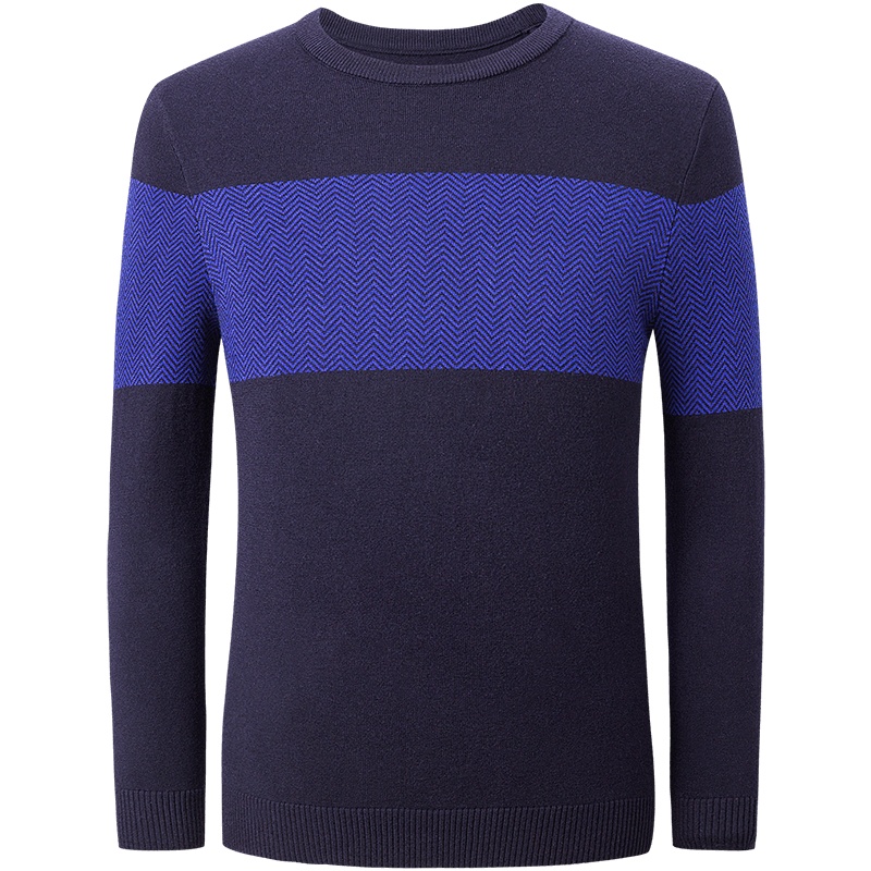 才子男装羊毛衫男秋季新品青年款羊毛圆领条纹印花保暖修身商务休闲羊毛衫男_1