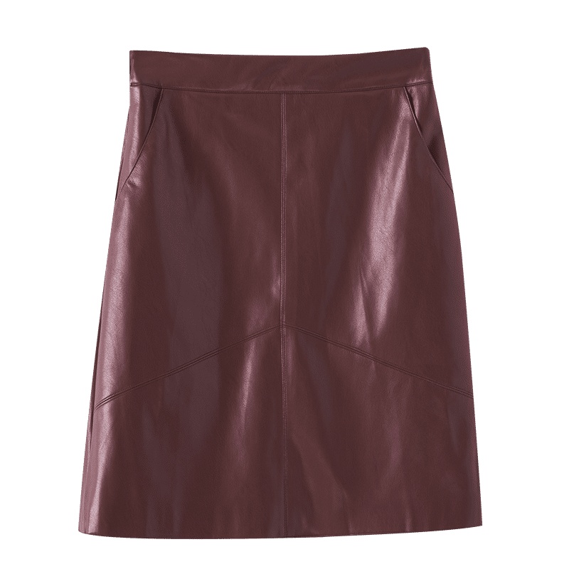 晚白2020冬季新品通勤纯色高腰百搭帅气A字短裙小皮裙半身裙女