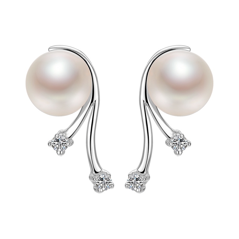 京润珍珠欣愿 S925银镶 淡水珍珠耳钉 7-8mm 白色 馒头形 珠宝宠自己送妈妈送婆婆
