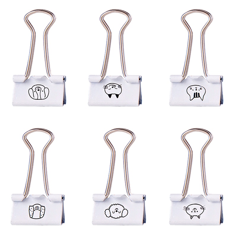 得力长尾夹彩色印花长尾夹文件夹子燕尾夹铁票夹可爱卡通夹子学生彩色票夹不锈钢铁夹办公文具用品9412