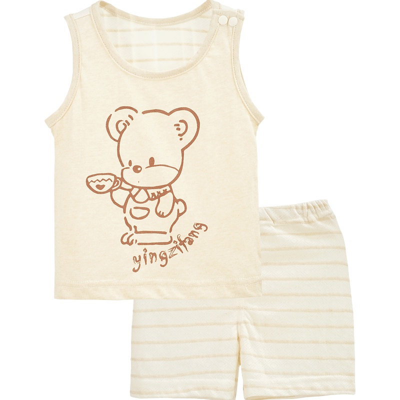 婴姿坊南通女童条纹背心肩开扣圆领两件套