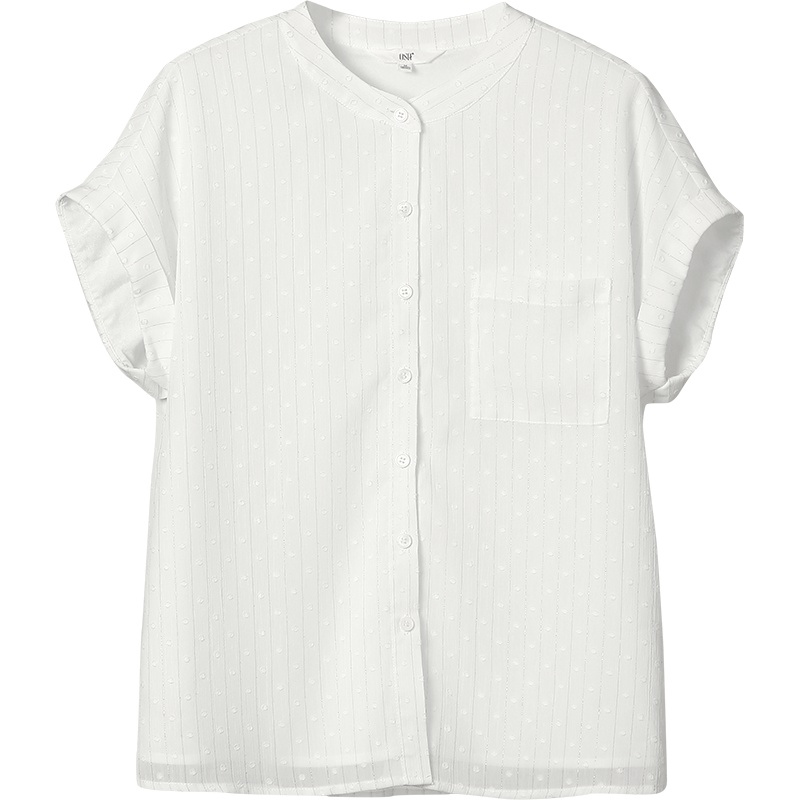 OSA欧莎2019新款夏雪纺衬衫女波点条纹短袖白上衣宽松设计感小众