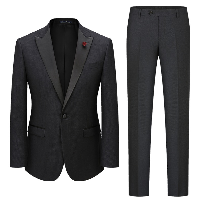 培罗蒙/baromon西服套装男商务西装黑色修身新郎西服伴郎服男士结婚礼服新品羊毛西装套装细小格培羅蒙ETZAH9309