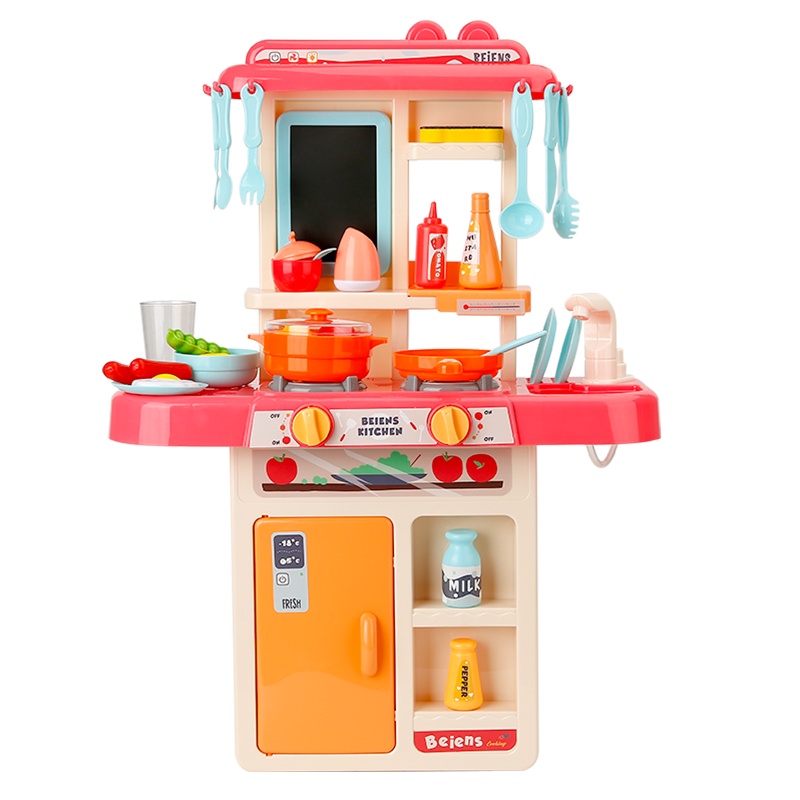 贝恩施儿童厨房玩具过家家套装仿真厨具做饭煮饭男女孩宝宝 时尚厨房(烟雾版)(粉色)137