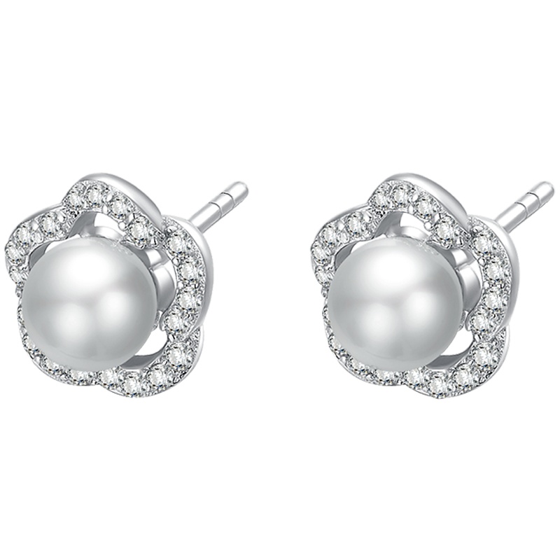 金一 银S925银 简约百搭女士珍珠玫瑰花款耳饰 （定价）BGF016