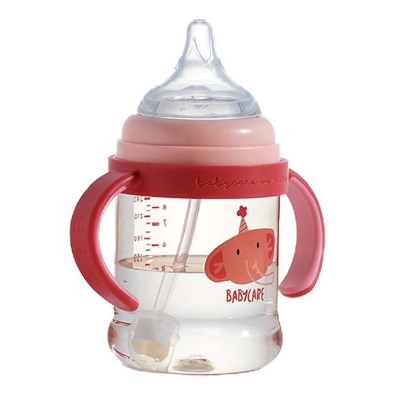 babycare3.0成长奶瓶ppsu耐摔防胀气 新生婴儿鸭嘴奶瓶吸管大宝宝 卡洛红240ml(奶嘴M))