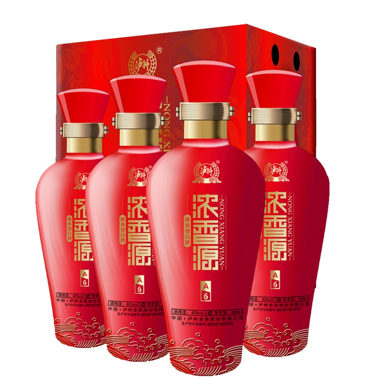 泸州老窖股份A6浓香源500ml*4瓶浓香型高度口粮白酒整箱装送礼