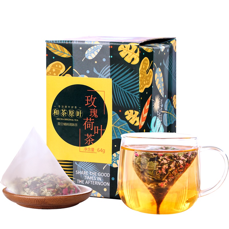 和茶原叶 茶叶 花草茶 玫瑰荷叶茶 调味茶 三角袋泡茶包 64g