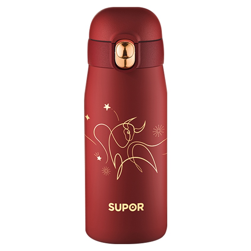 苏泊尔(SUPOR)保温杯真空大容量水杯子茶杯家用商务牛年喜庆红色杯子 380ml KC38FR20