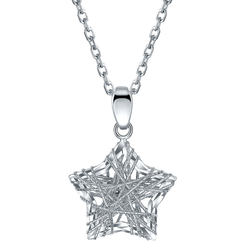 周六福铂金星星吊坠项链女捕梦网PT950白金许愿星Z送女友 挚爱B048997