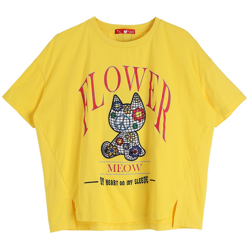 a02新款2020减龄少女风卡通印花前短后长T恤女D1U2C0641KT