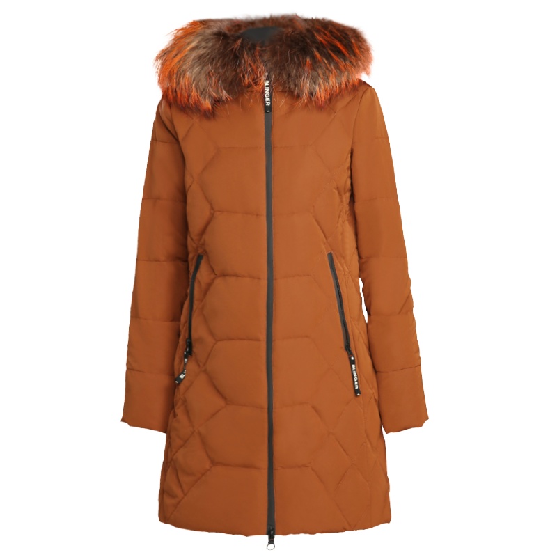 冰洁中长款大毛领羽绒服女修身显瘦保暖外套J70140068