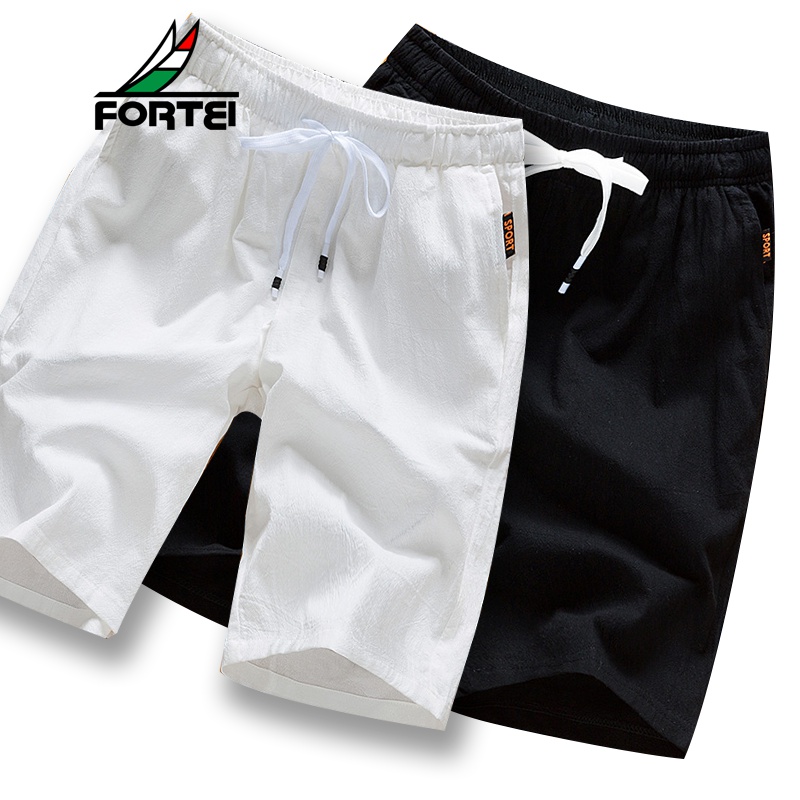 FORTEI富铤 休闲短裤男士直筒五分裤系带仿麻棉质中裤运动裤男宽松短裤夏