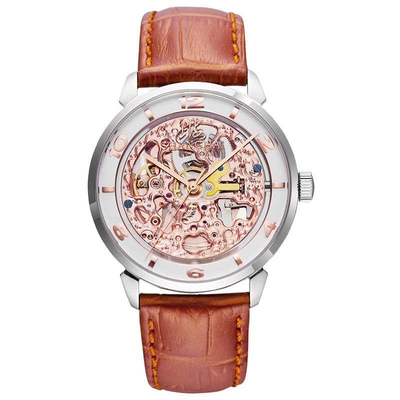 上海手表上海牌手表女士露摆系列中式瑞彩祥云镂空纹路时来“云”转 全自动机械表女表国潮腕表SH-595