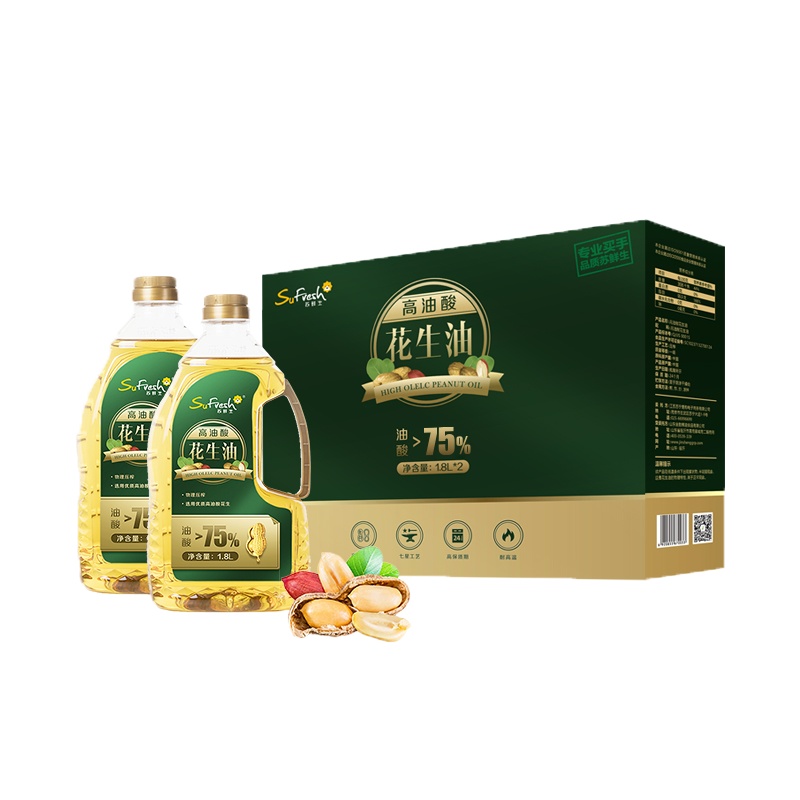 苏鲜生 [苏宁自有品牌] 压榨一级高油酸花生油1.8L 食用油 粮油