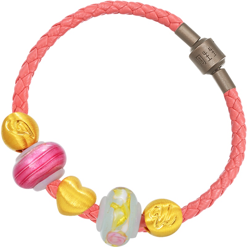 周生生(CHOW SANG SANG)足金Charme串珠金手链Murano Glass「我爱你」定价