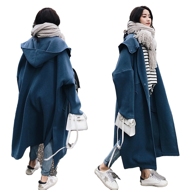 茜靓CHYLLIRN中长款毛呢外套2020年新款女秋冬百搭加厚小个子宽松连帽呢子大衣