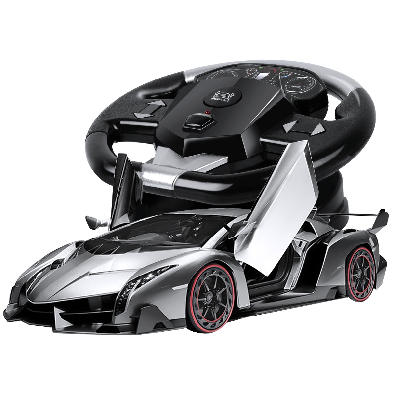 勾勾手 遥控车 大型方向盘无线遥控车 儿童玩具车遥控汽车模型赛车 炫酷银毒药长37cm