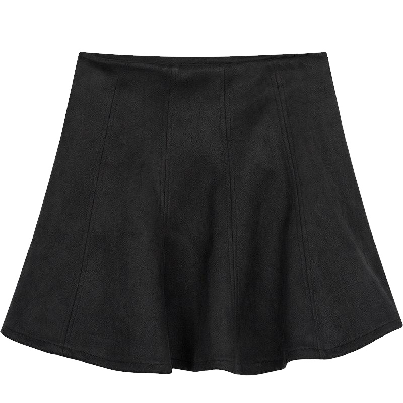 拉夏贝尔秋季女装仿麂皮绒荷叶边半身裙高腰a字裙20011045