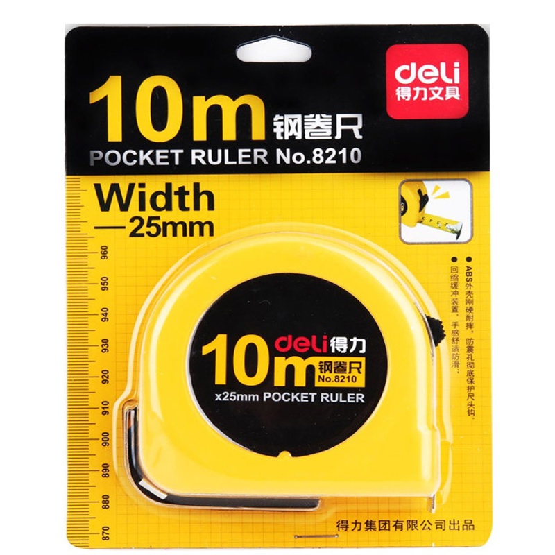 得力(deli)8210钢卷尺10m 黄色玻璃纤维长皮尺 刻度清晰 长皮尺 卷尺 皮尺 钢卷尺 测量工具 各类尺/三角板