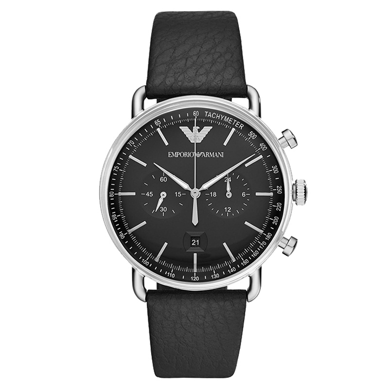 阿玛尼（Emporio Armani)手表男 计时表休闲黑色时尚皮带石英表男 腕表AR11143