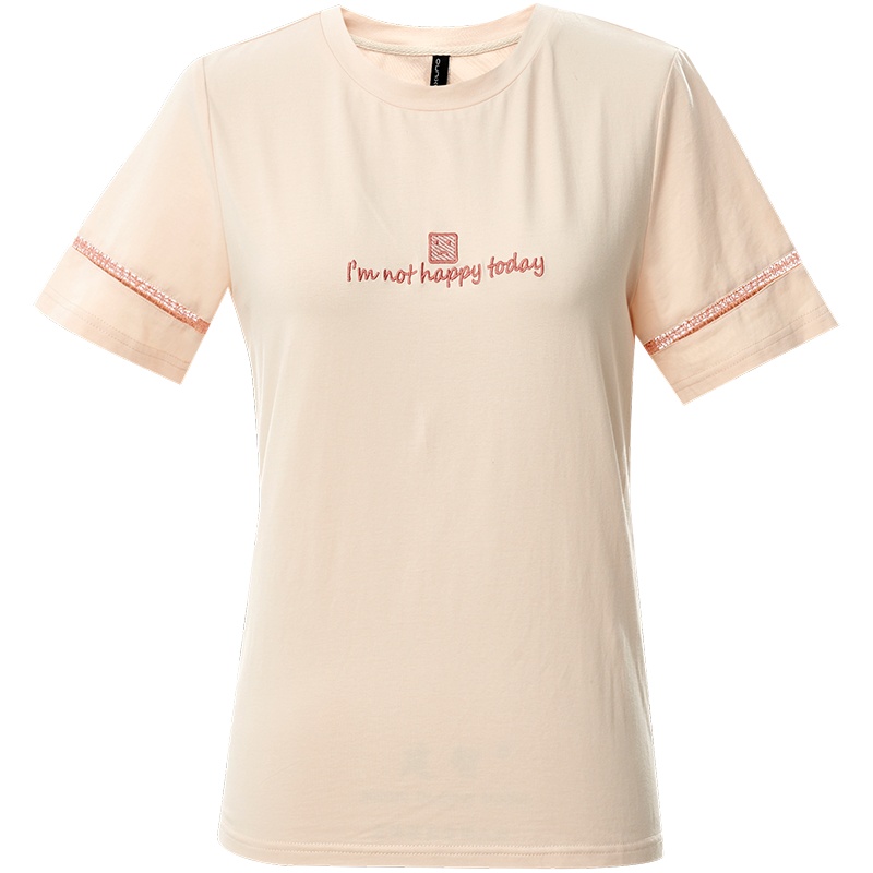 欧昵雪夏装圆领宽松字母绣花insT恤女棉质短袖小众上衣