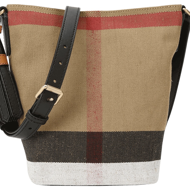 BURBERRY Ashby 水桶包迷你 字母印字标经典条纹织物3997284