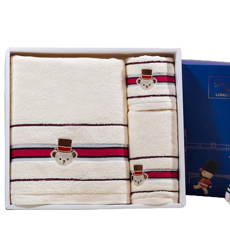 洁丽雅·兰(grace·orchid)泰迪熊简尚方巾毛巾浴巾三件套礼盒装6750