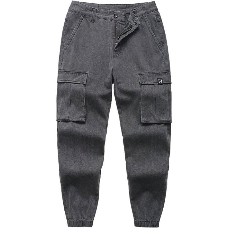 马克华菲工装牛仔裤男宽松阔腿束脚2020秋季新款裤子灰色潮牌长裤