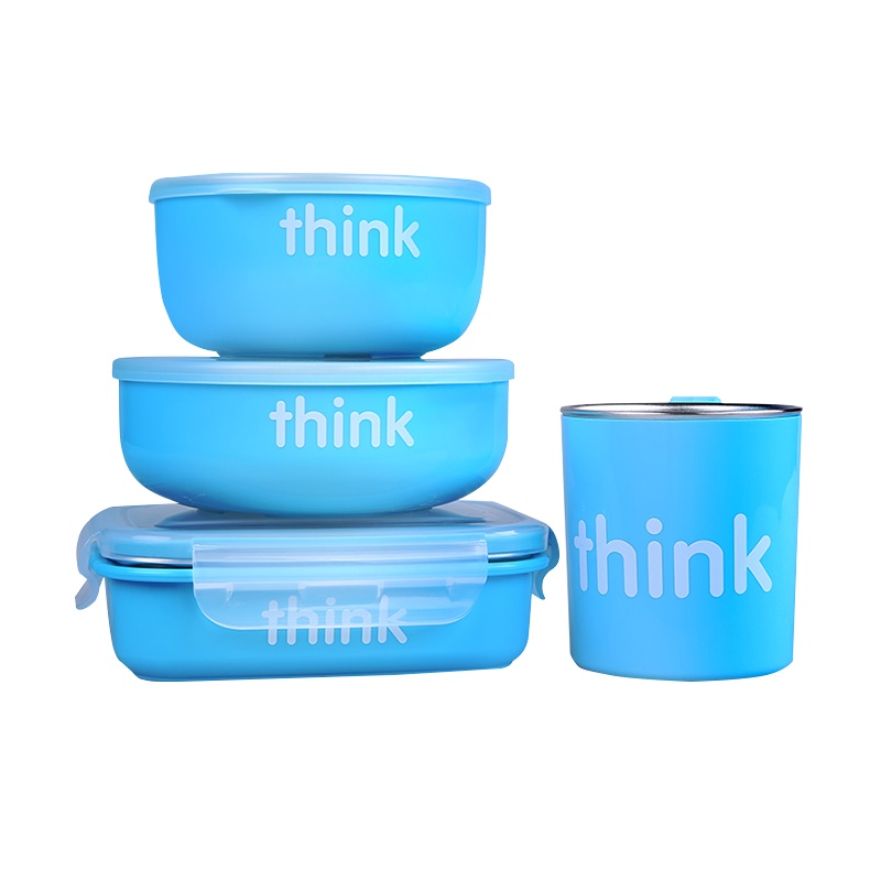 辛克宝贝（Thinkbaby） 美国进口 餐具儿童不锈钢婴儿辅食碗宝宝碗饭碗餐碗 海蓝色 4件 美国进口 0-7岁