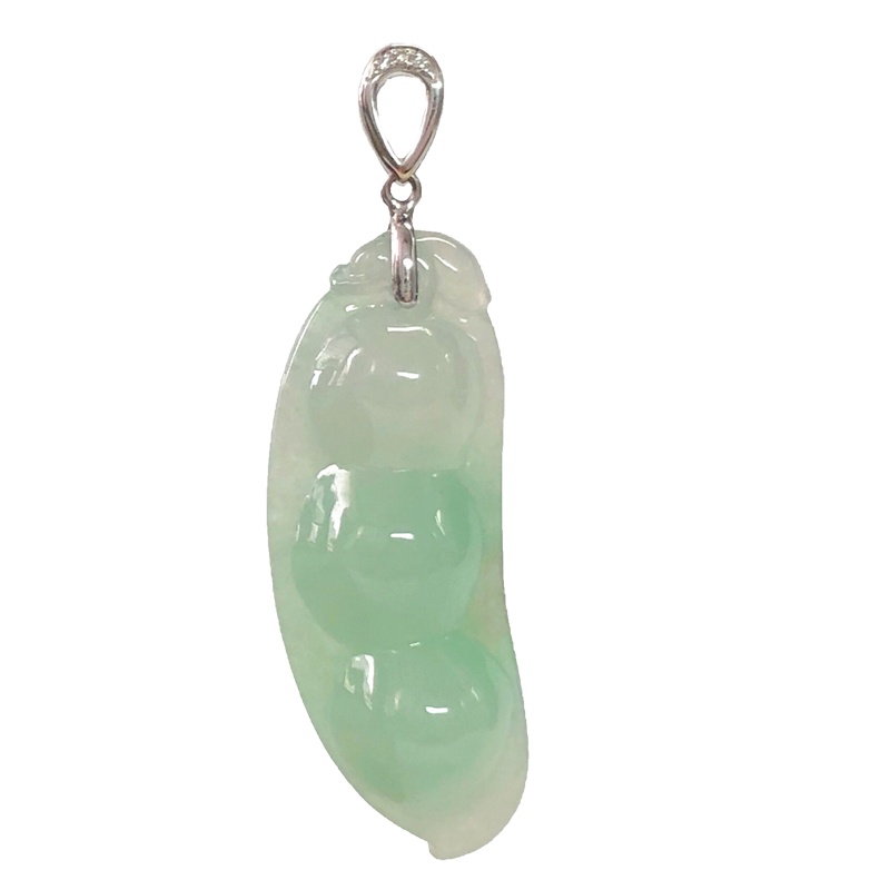 缘源珠宝天然A翡翠吊坠18K金镶钻石翡翠福豆吊坠 女款附送证书 不含链