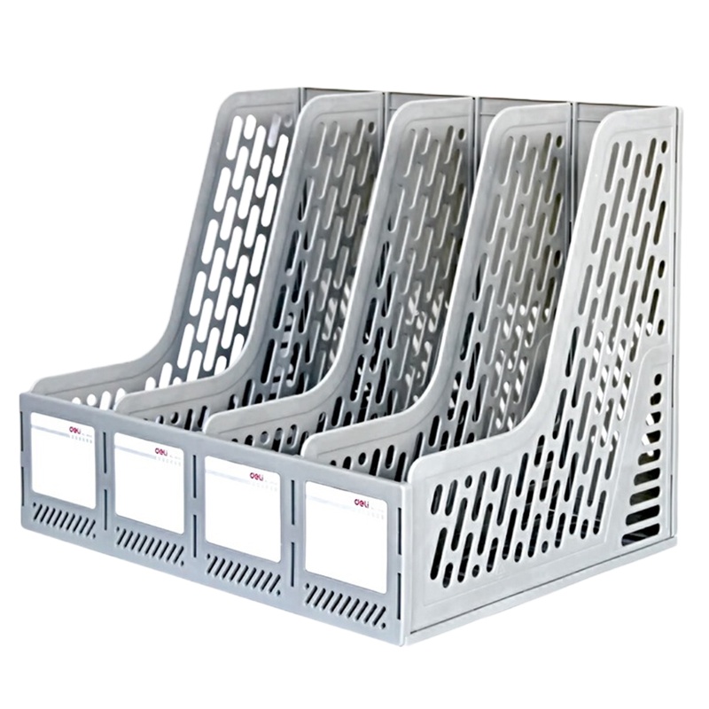 得力(deli)四联镂空桌面文件框 四栏带标签稳固文件栏文件筐资料框 颜色