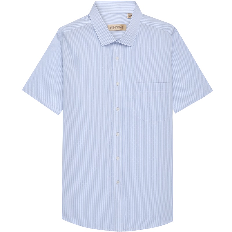 轩帝尼(HETINNE)夏季男士短袖衬衫轻奢商务男装提花条纹全棉高支免烫短袖衬衫男