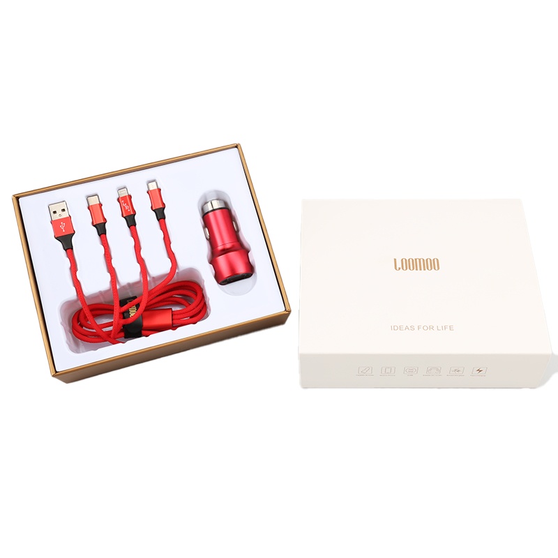 乐默 车载两件套 LDS-218 通用手机充电套装精编一拖三数据线+安全锤车充(单位;套)